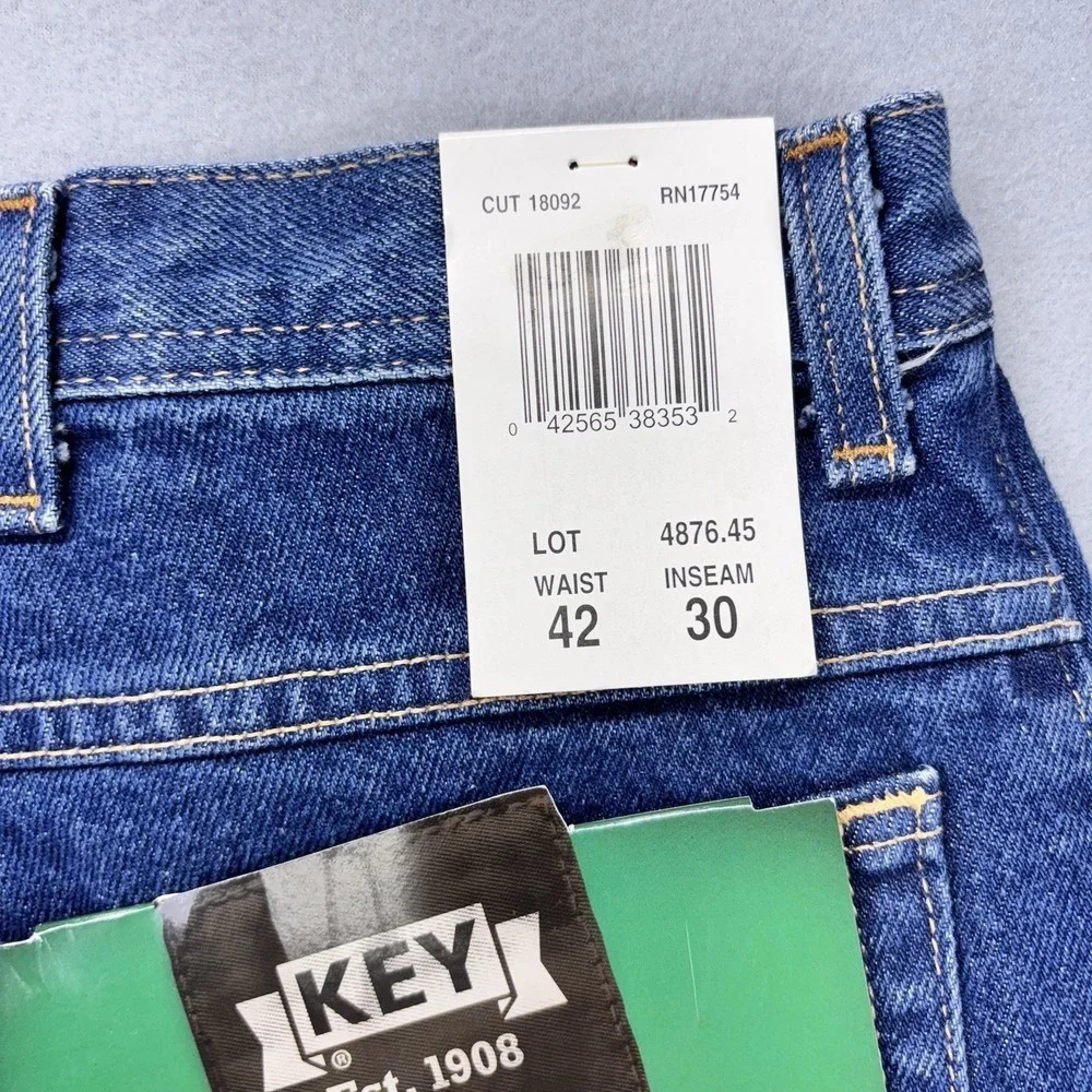 Key Jeans Mens 42x30 Boot Cut Relaxed Fit 5 Pocket Blue Denim Workwear‎ NEW